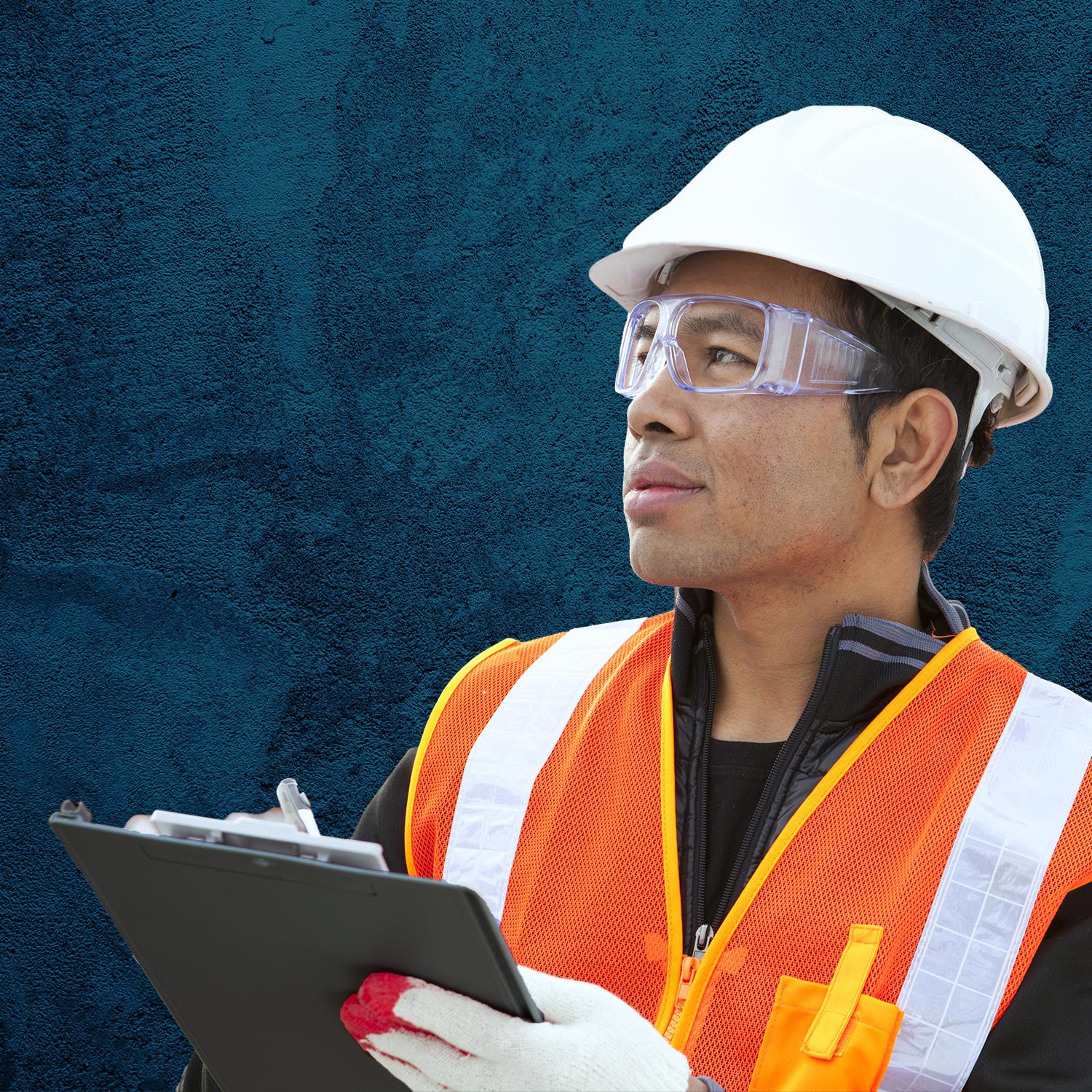 Construction worker with a clipboard